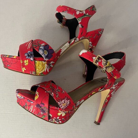 Womens G by GUESS Cenikka Platform Ankle Strap Sandals - 8 1/5  Red Multi - Picture 6 of 9